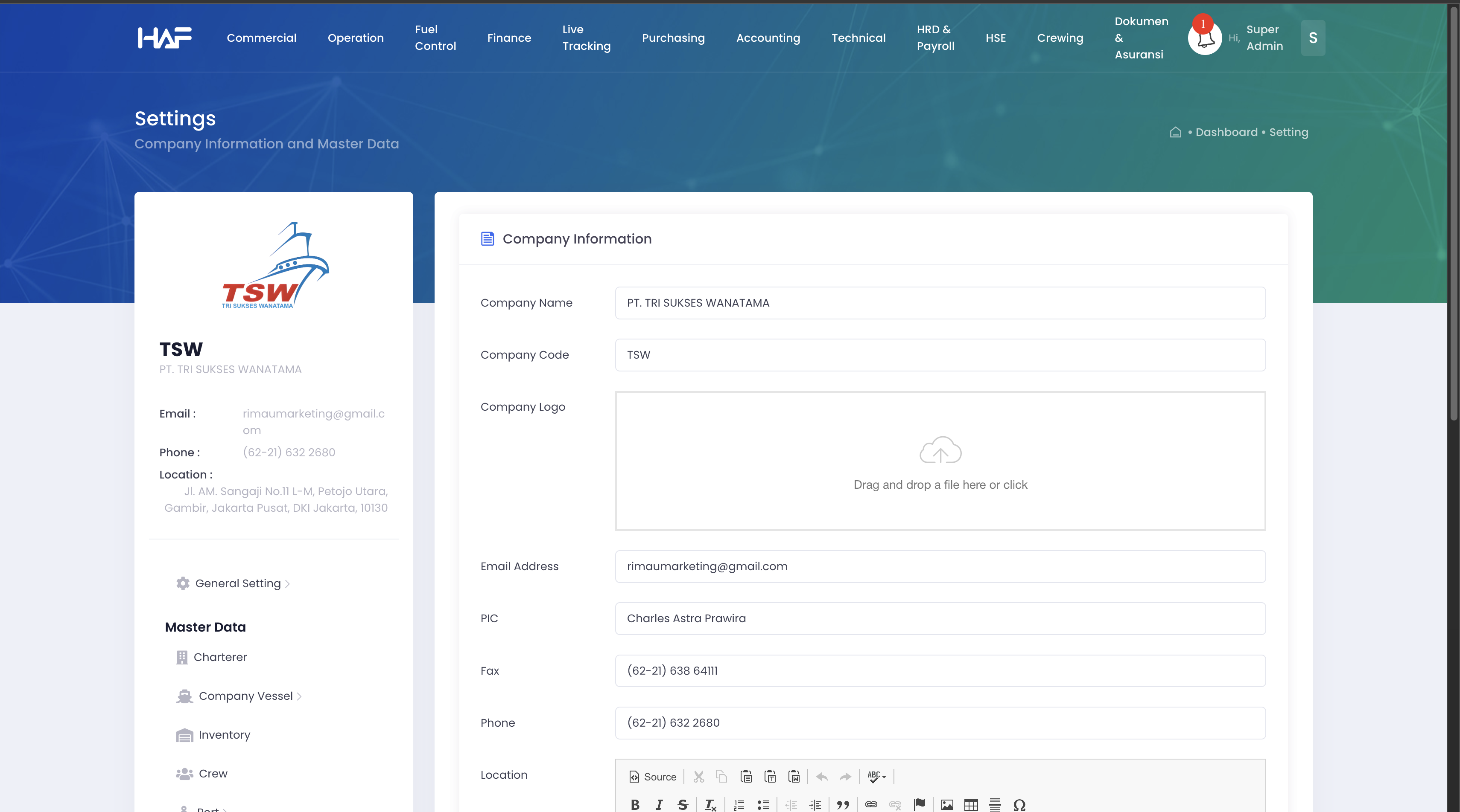 HAF Settings Interface