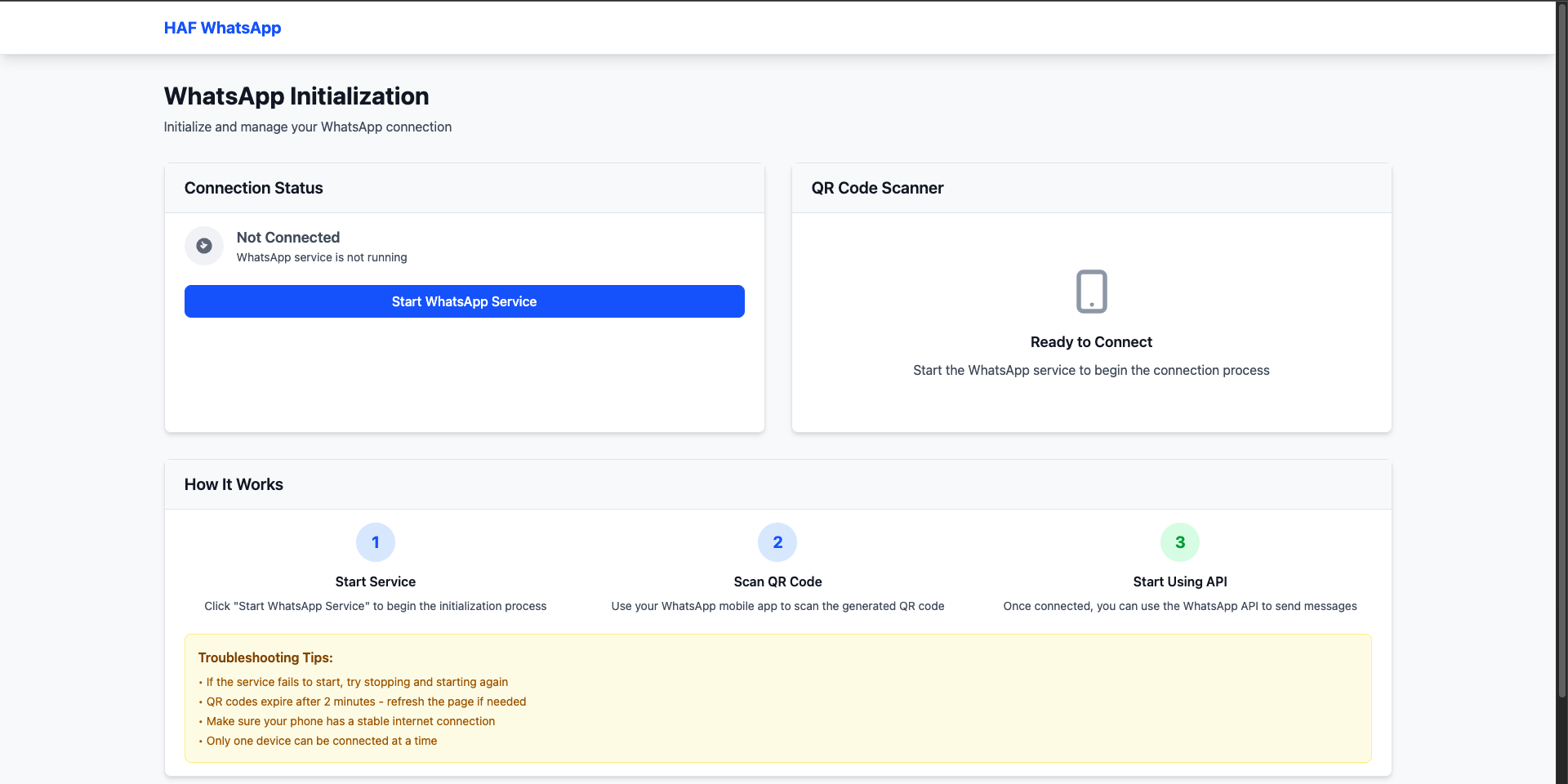 HAF WhatsApp QR Code Initialization